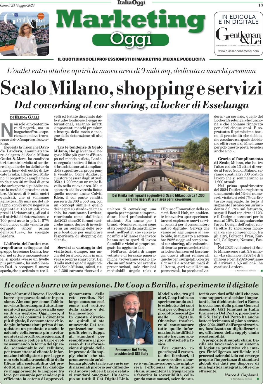 anteprima della prima pagina di marketing-oggi del 23/05/2024