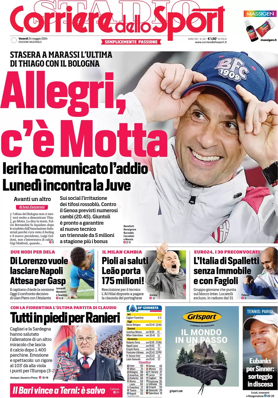 anteprima della prima pagina di corriere-dello-sport del 24/05/2024