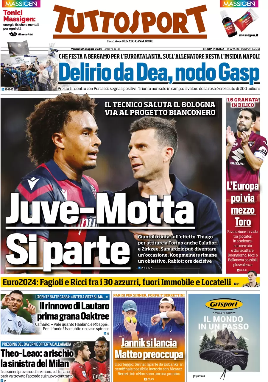 anteprima della prima pagina di tuttosport del 24/05/2024