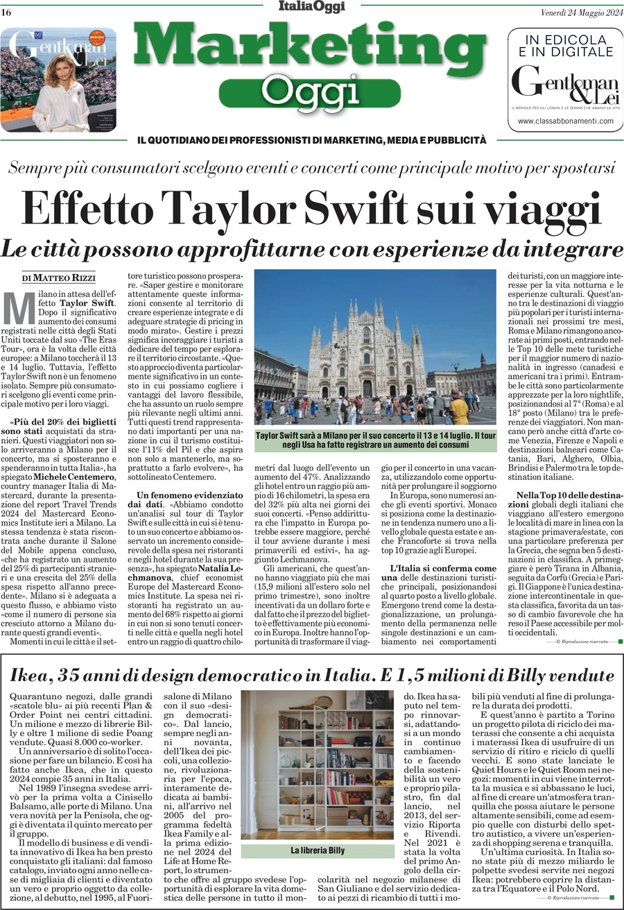 anteprima della prima pagina di marketing-oggi del 24/05/2024