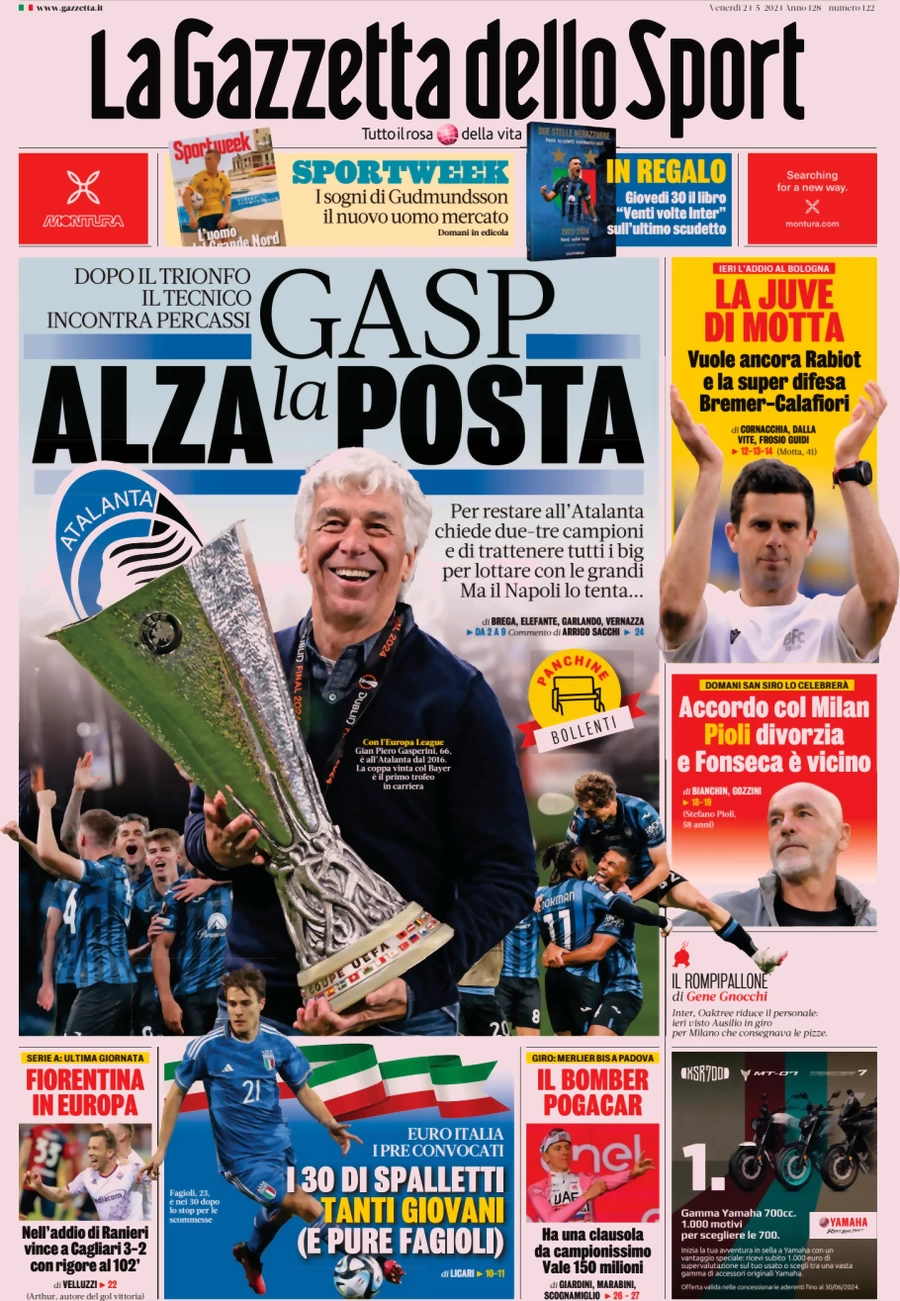 anteprima della prima pagina di la-gazzetta-dello-sport del 24/05/2024
