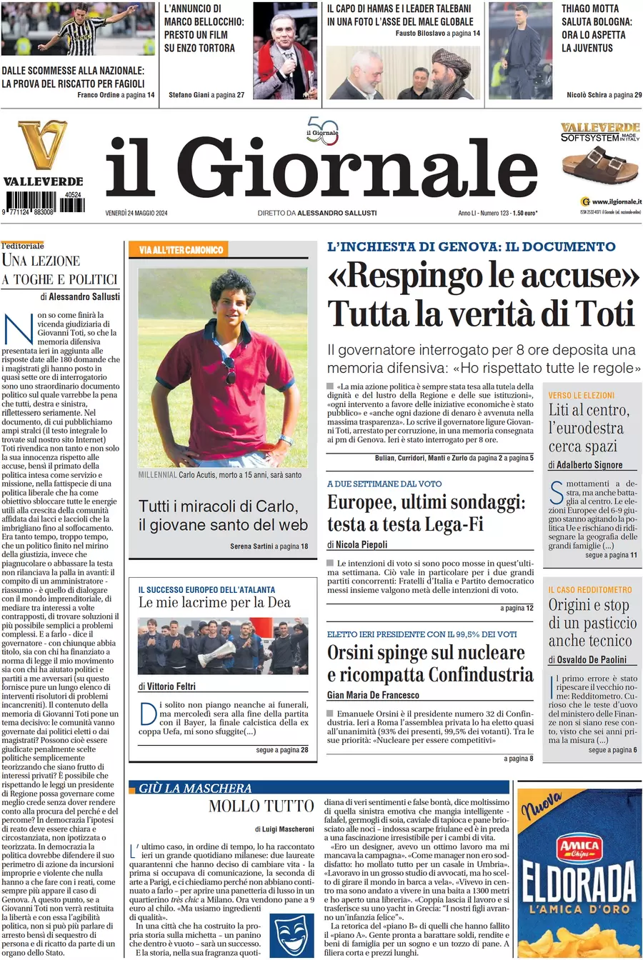 anteprima della prima pagina di il-giornale del 24/05/2024
