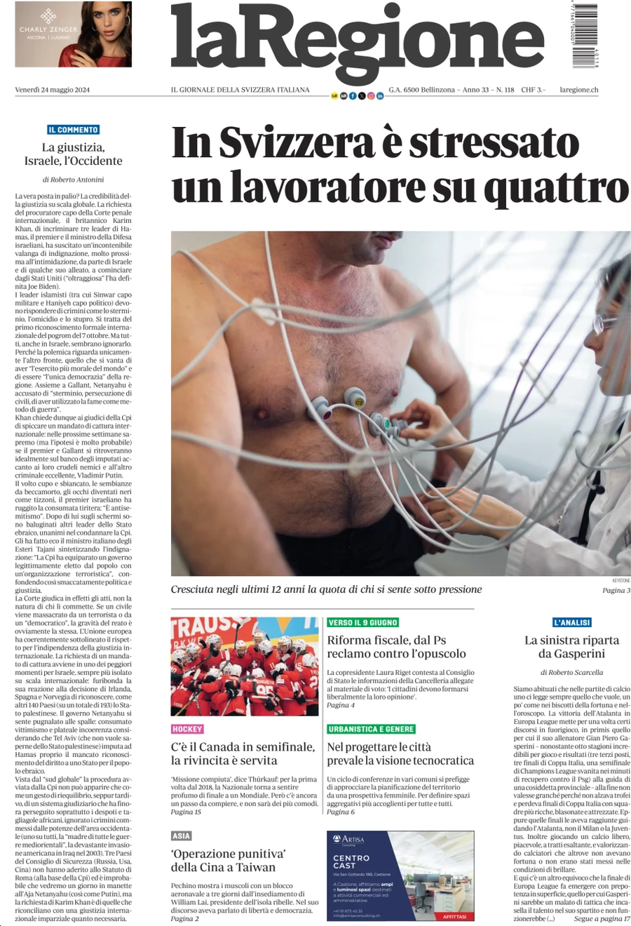 anteprima della prima pagina di la-regione del 24/05/2024