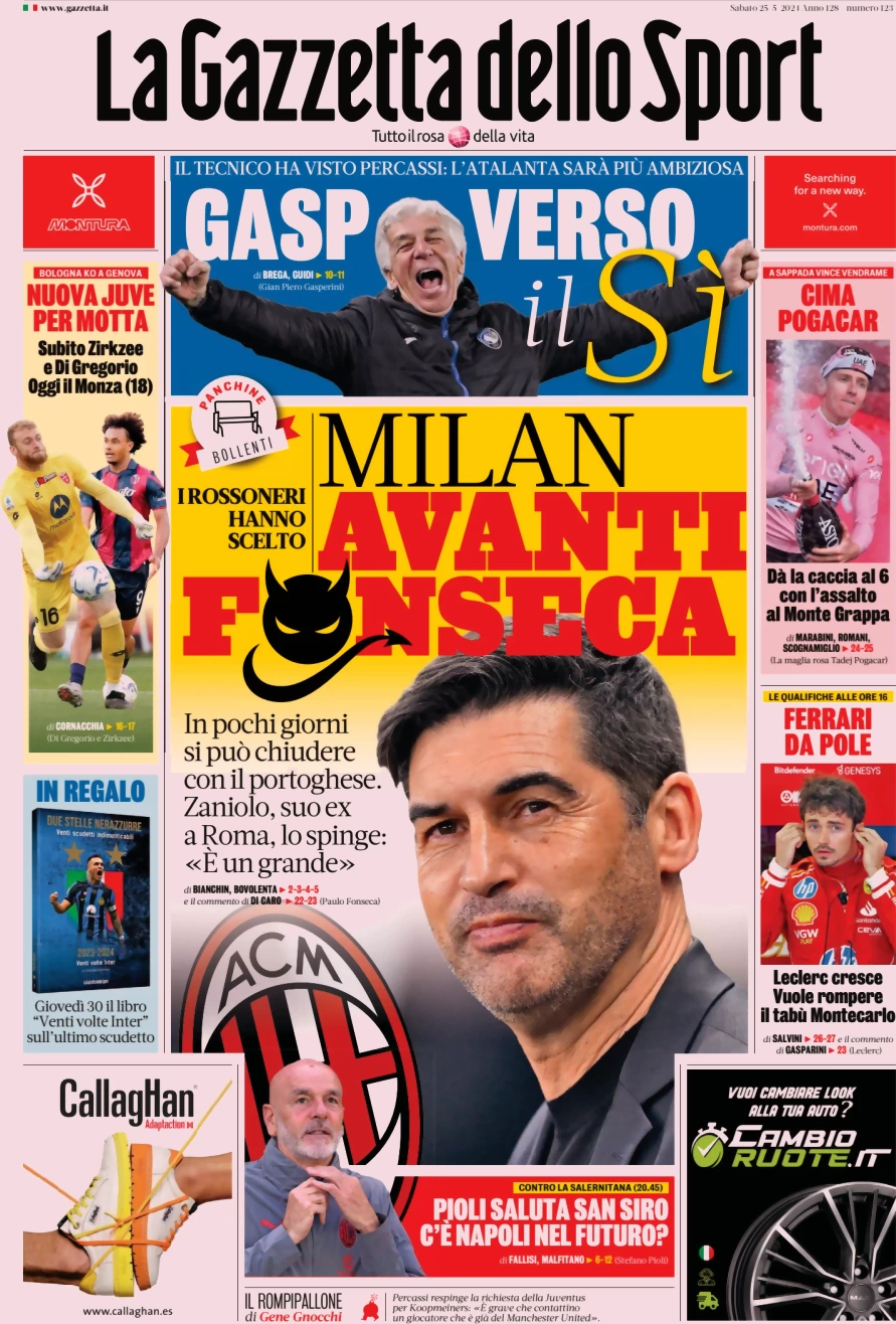 anteprima della prima pagina di la-gazzetta-dello-sport del 25/05/2024