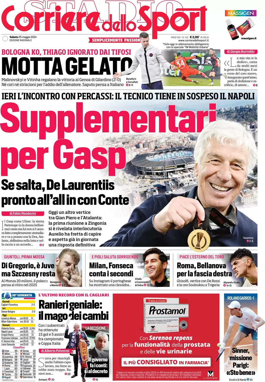 anteprima della prima pagina di corriere-dello-sport del 25/05/2024