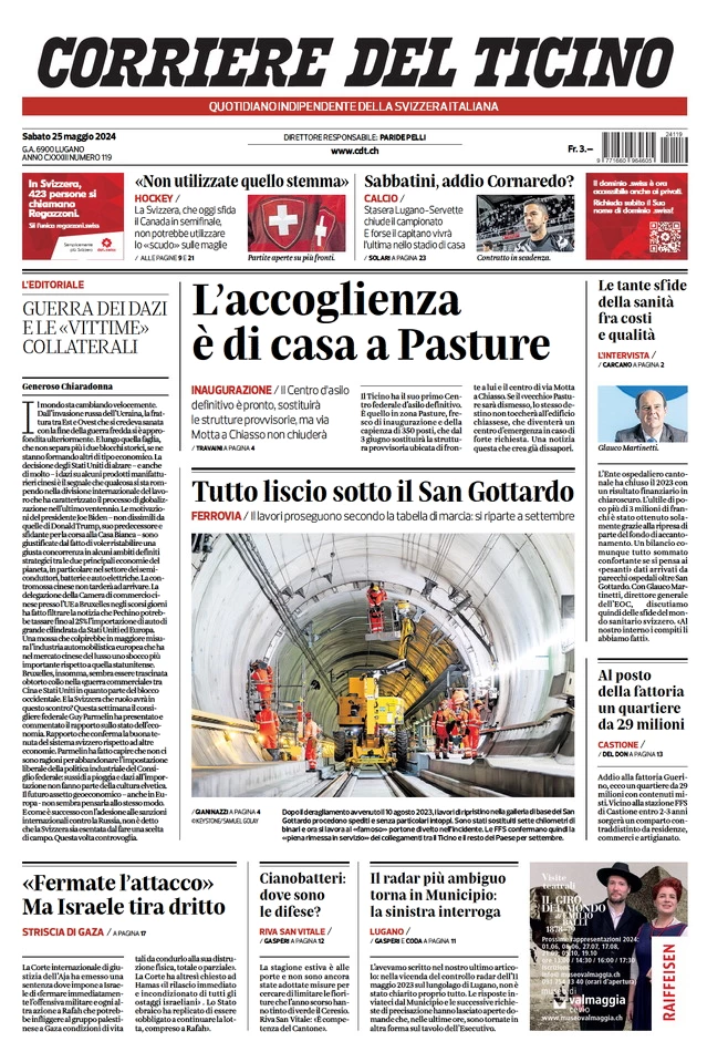 anteprima della prima pagina di corriere-del-ticino del 25/05/2024