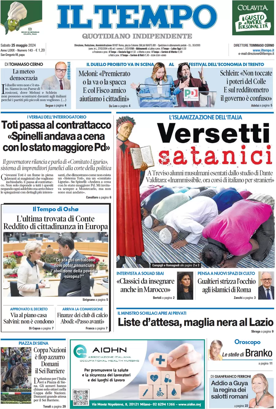 anteprima della prima pagina di il-tempo del 25/05/2024