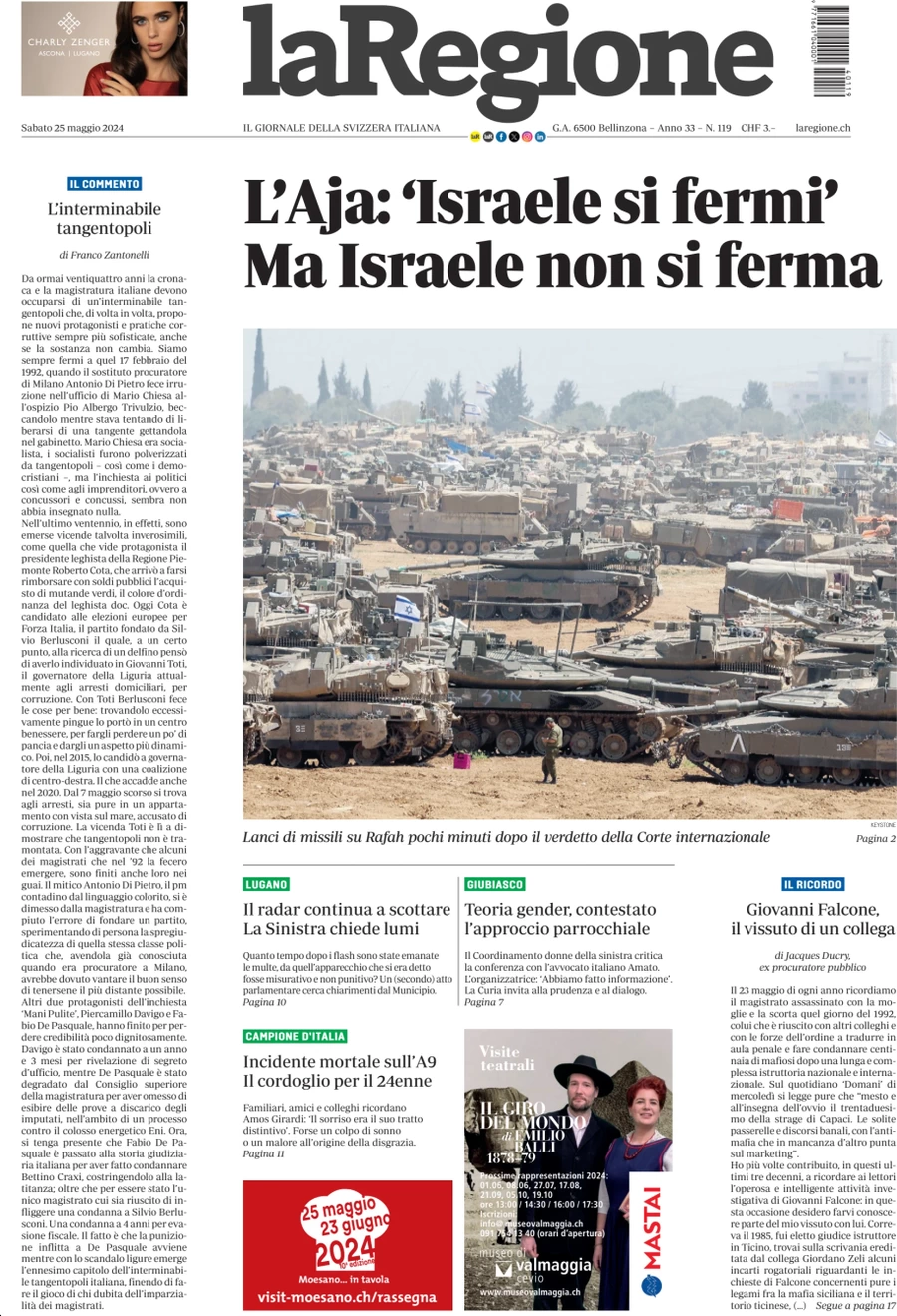 anteprima della prima pagina di la-regione del 25/05/2024
