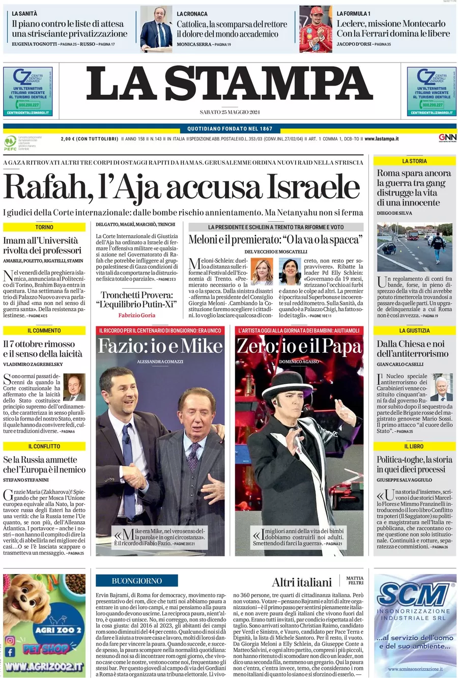 anteprima della prima pagina di la-stampa del 25/05/2024