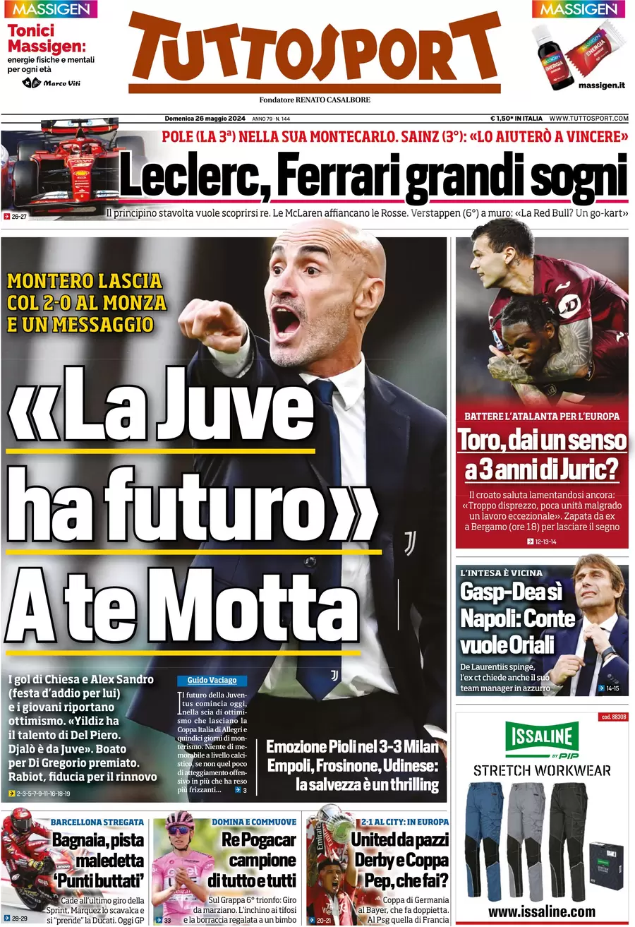 anteprima della prima pagina di tuttosport del 26/05/2024