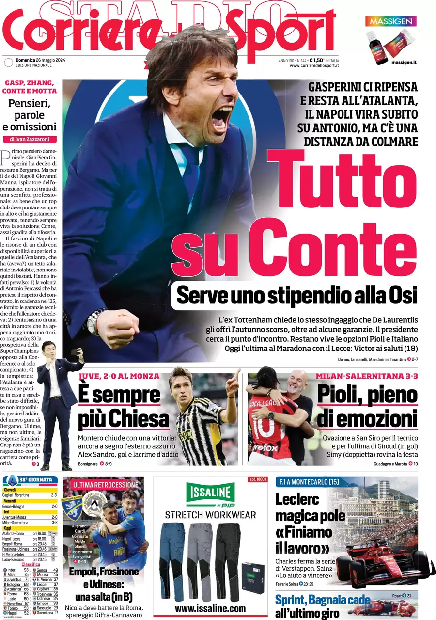 anteprima della prima pagina di corriere-dello-sport del 26/05/2024
