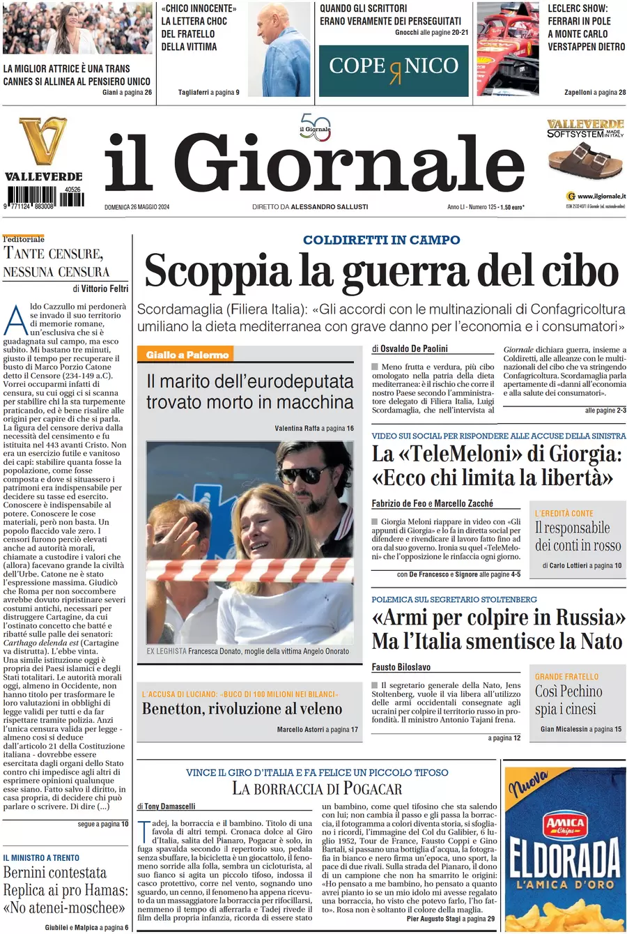 anteprima della prima pagina di il-giornale del 26/05/2024
