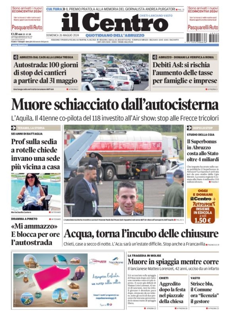 anteprima della prima pagina di il-centro-chieti del 26/05/2024