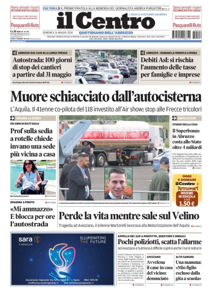 anteprima della prima pagina di il-centro-laquila del 26/05/2024