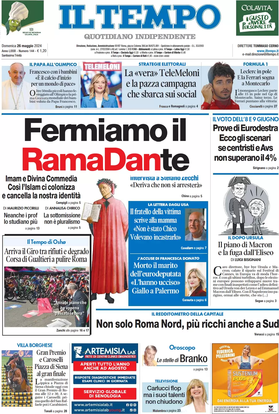 anteprima della prima pagina di il-tempo del 26/05/2024