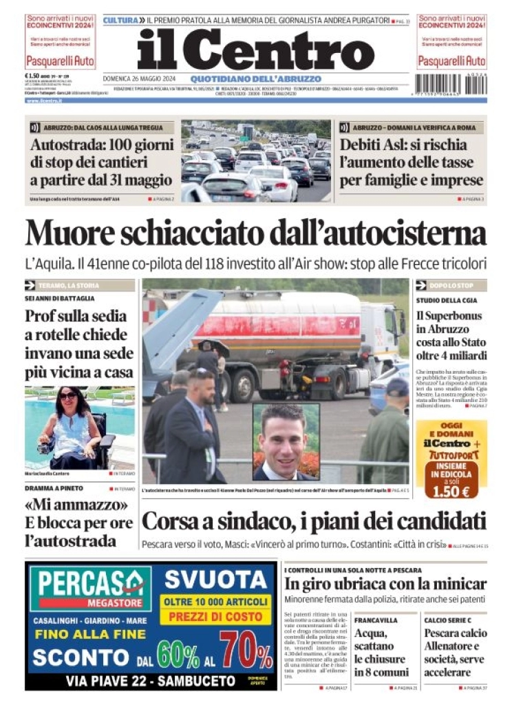 anteprima della prima pagina di il-centro-pescara del 26/05/2024