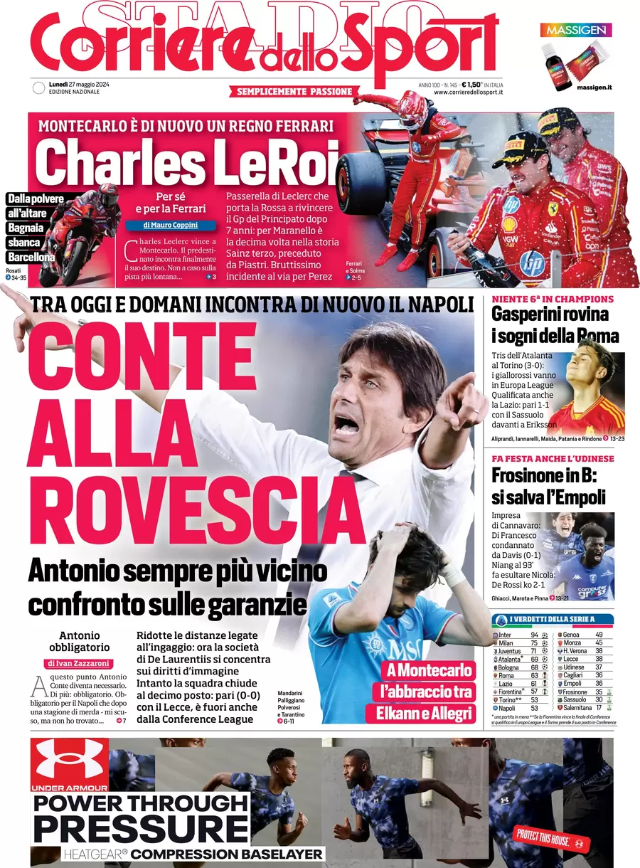 anteprima della prima pagina di corriere-dello-sport del 27/05/2024