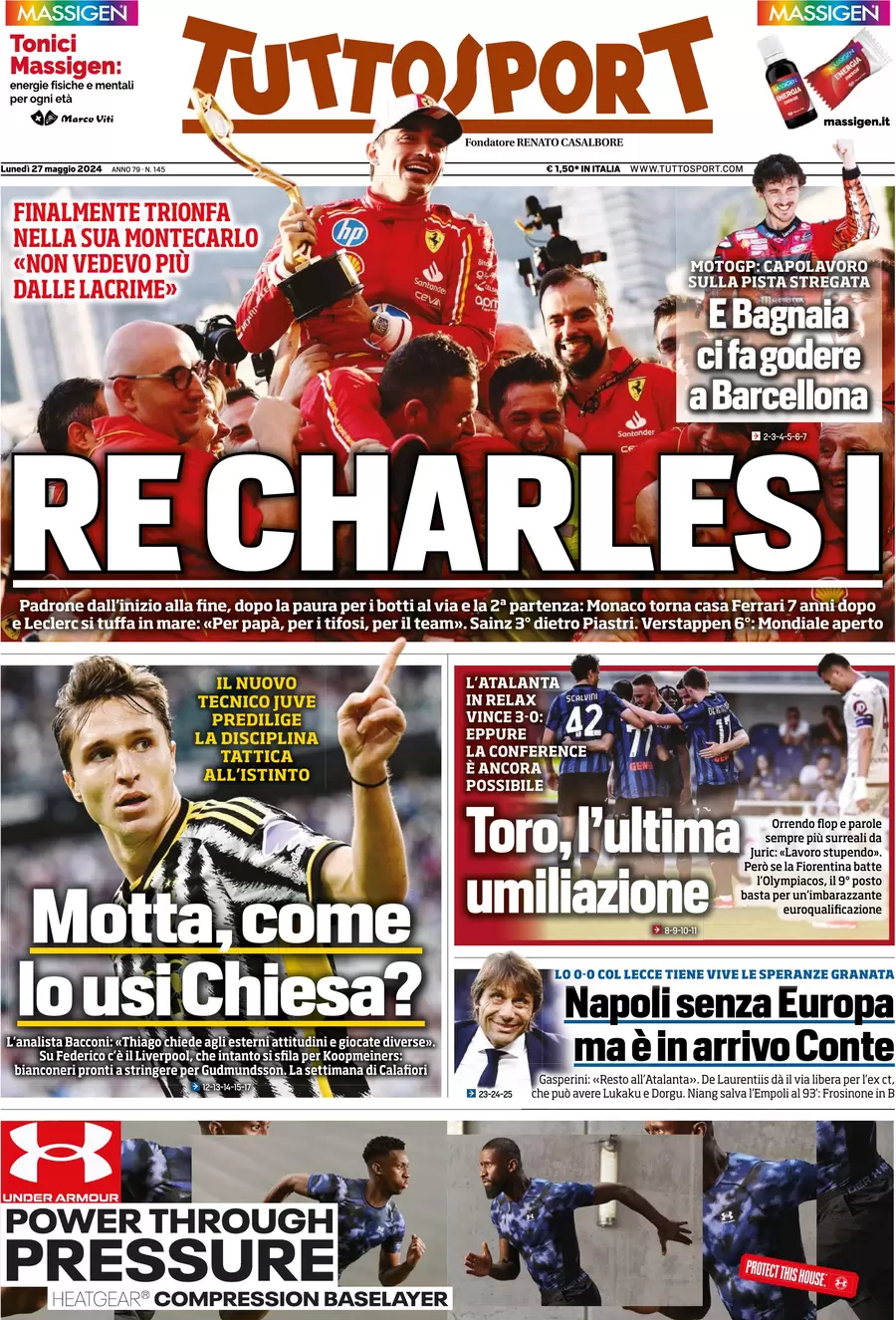 anteprima della prima pagina di tuttosport del 27/05/2024