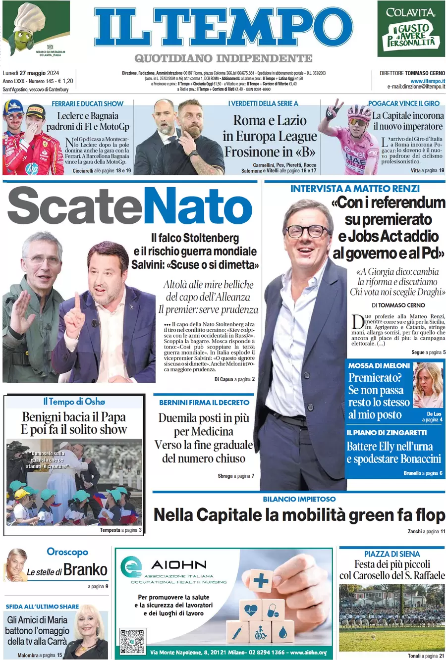 anteprima della prima pagina di il-tempo del 27/05/2024