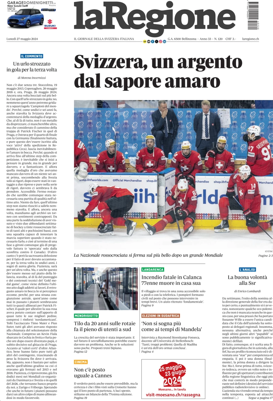 anteprima della prima pagina di la-regione del 27/05/2024