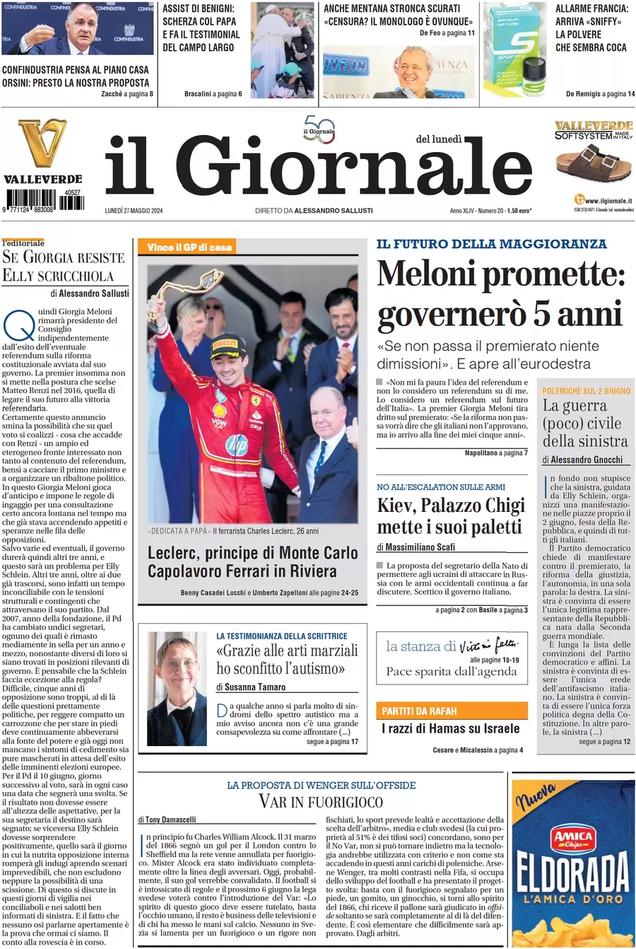 anteprima della prima pagina di il-giornale del 27/05/2024