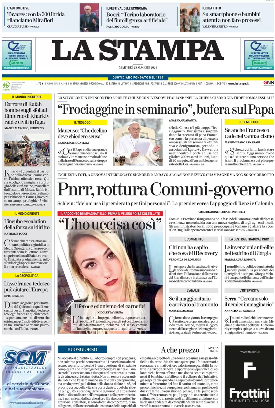 anteprima della prima pagina di la-stampa del 28/05/2024