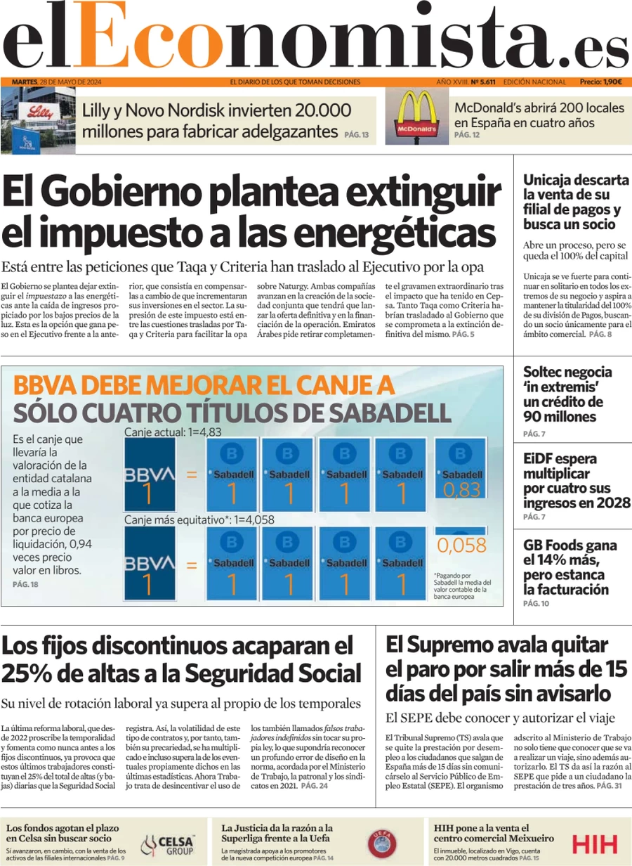 anteprima della prima pagina di el-economista del 28/05/2024