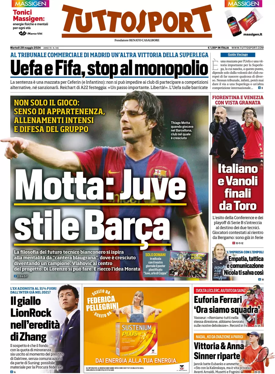anteprima della prima pagina di tuttosport del 28/05/2024