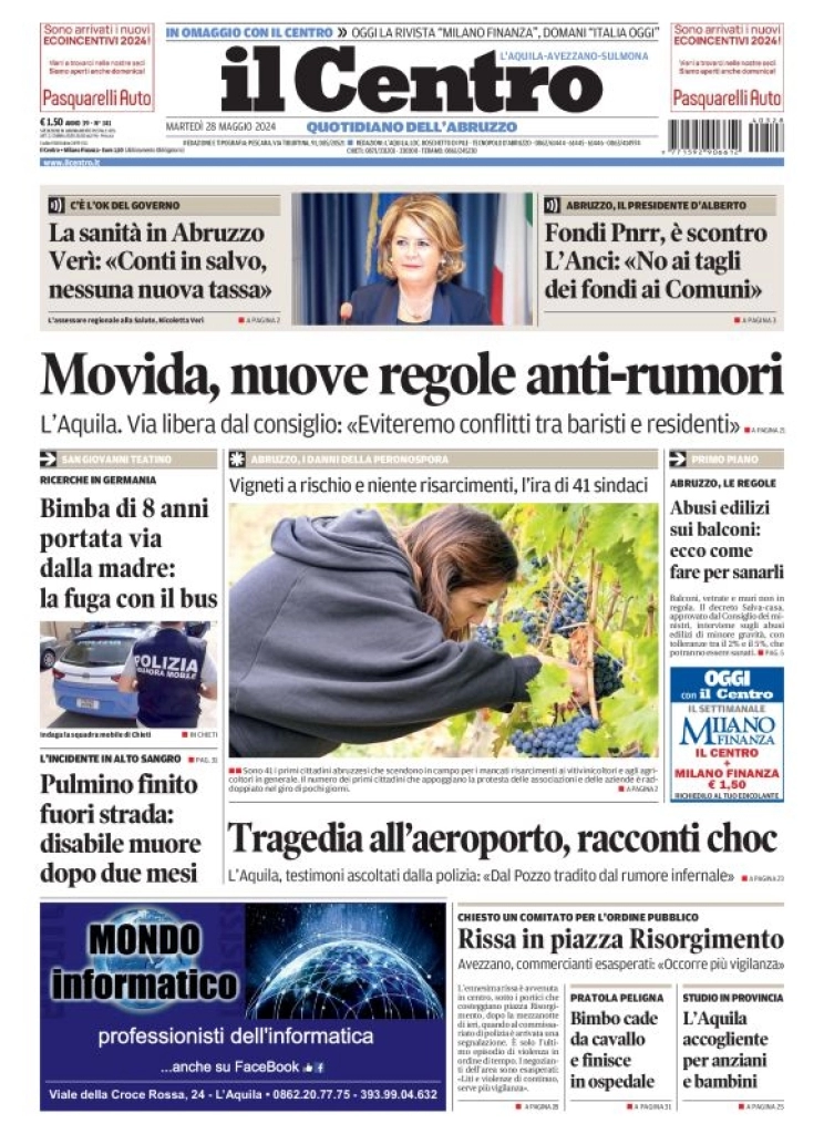 anteprima della prima pagina di il-centro-laquila del 28/05/2024