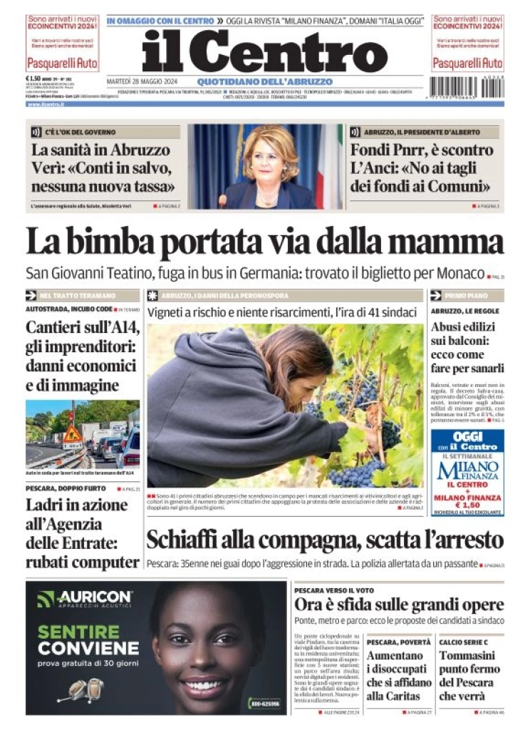 anteprima della prima pagina di il-centro-pescara del 28/05/2024