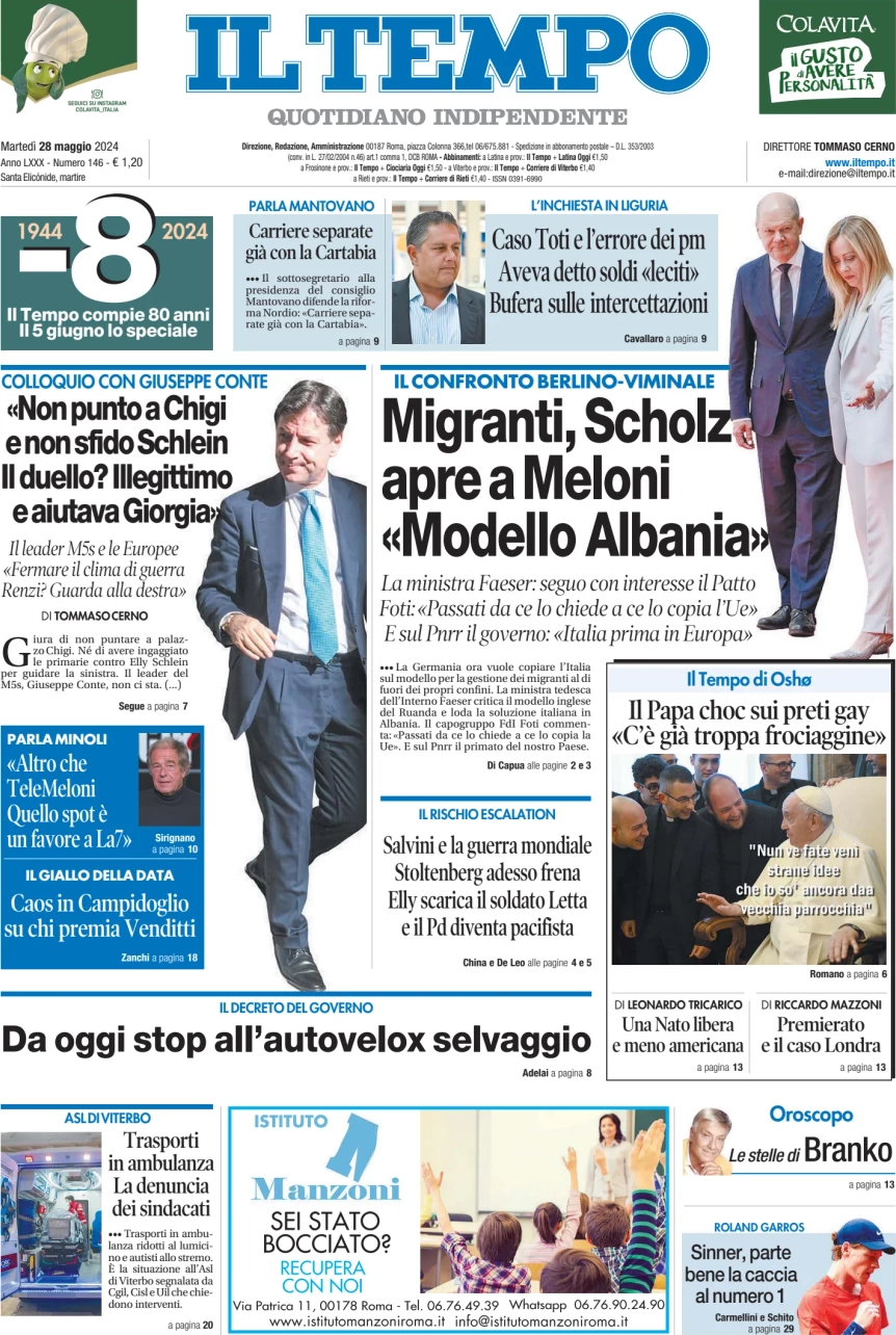 anteprima della prima pagina di il-tempo del 28/05/2024