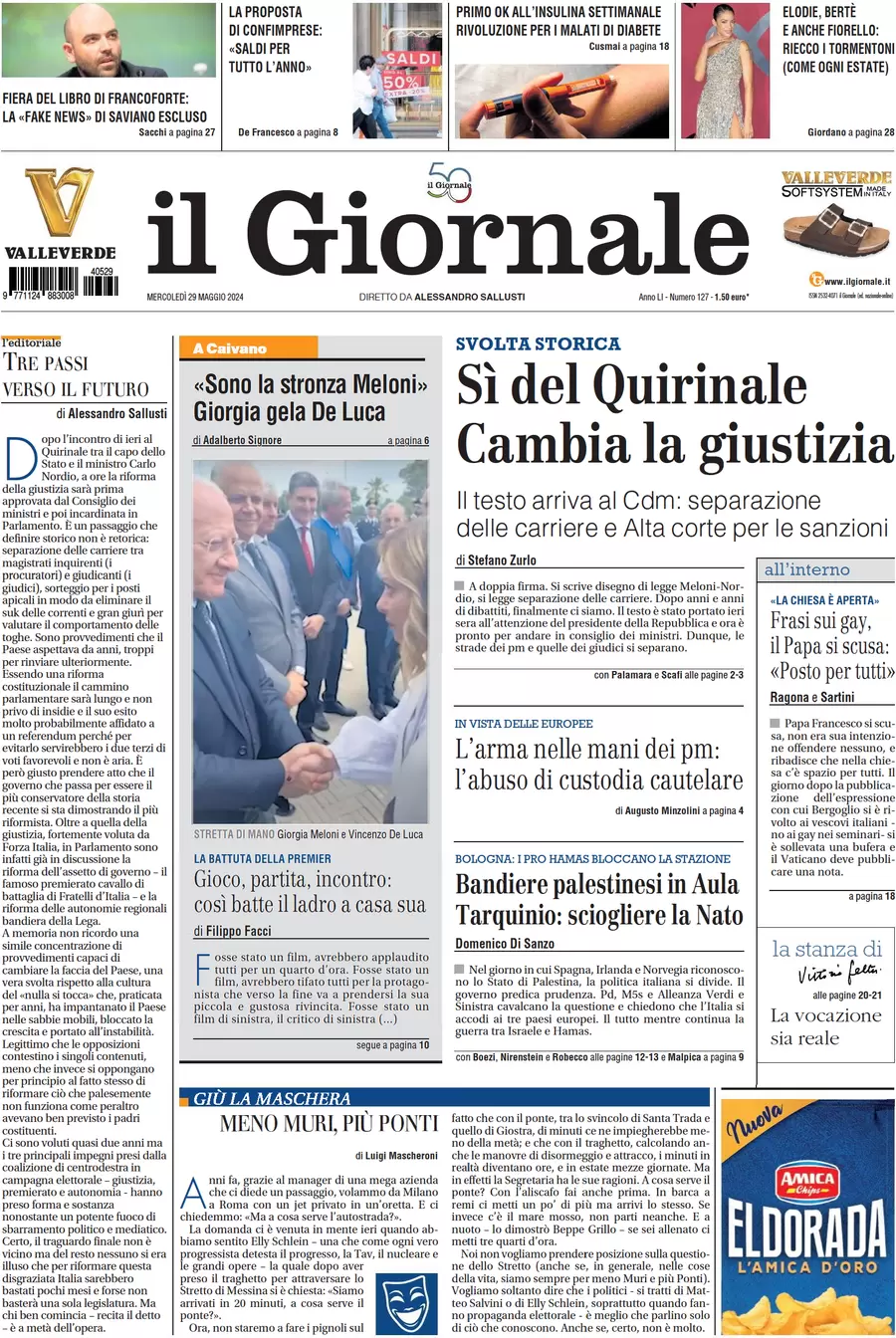 anteprima della prima pagina di il-giornale del 29/05/2024