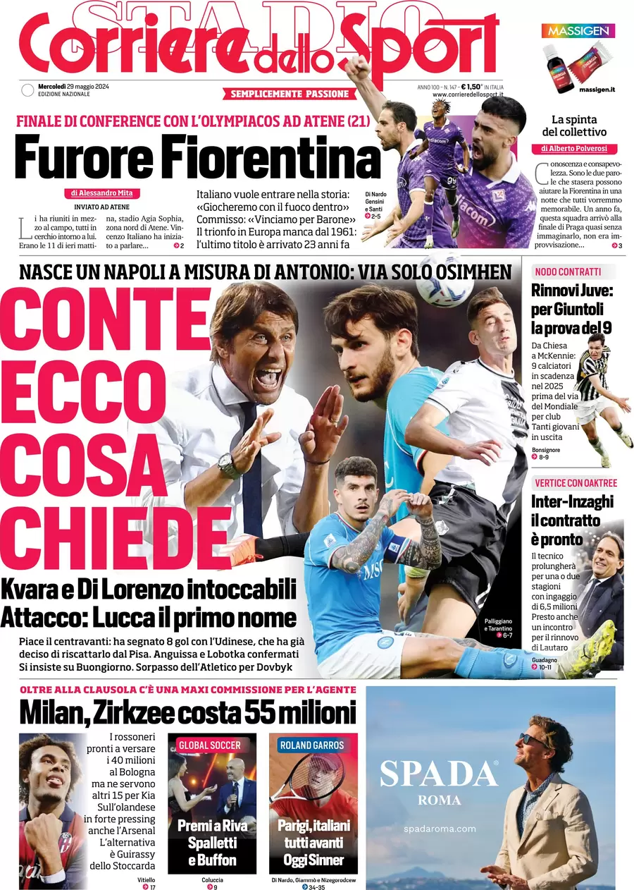 anteprima della prima pagina di corriere-dello-sport del 29/05/2024