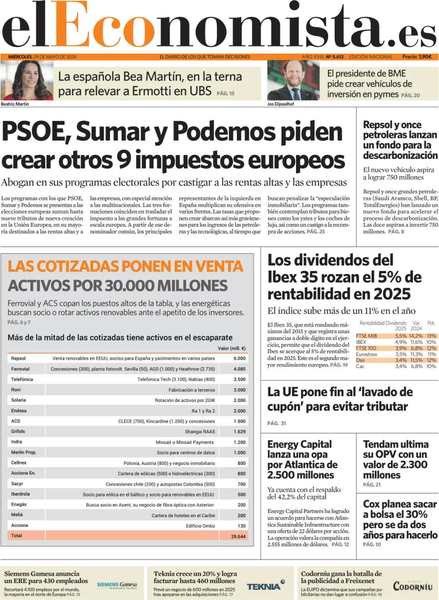 anteprima della prima pagina di el-economista del 29/05/2024