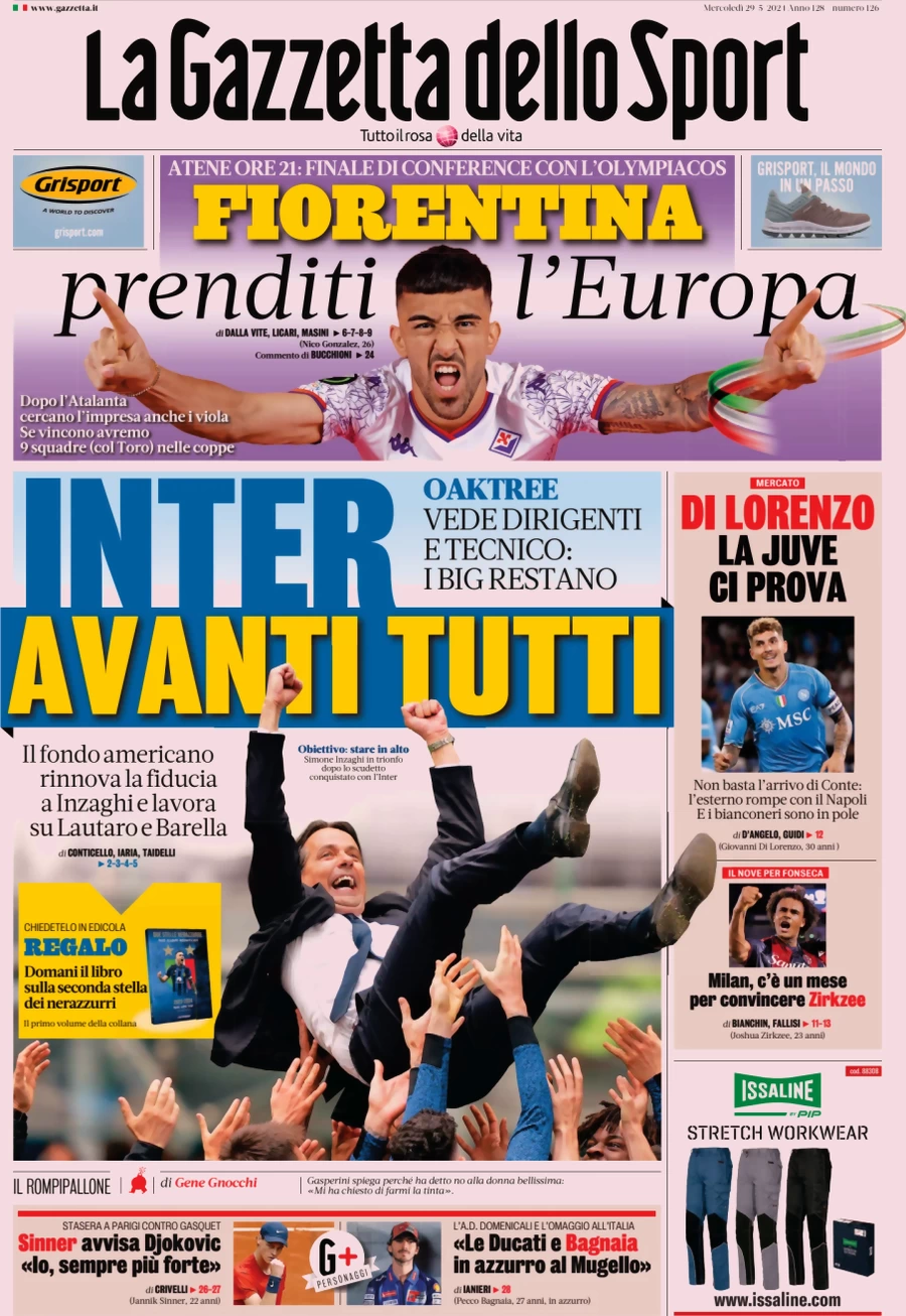 anteprima della prima pagina di la-gazzetta-dello-sport del 29/05/2024