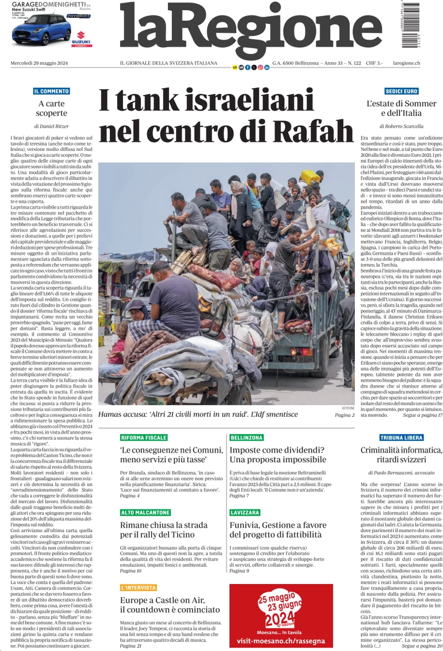 anteprima della prima pagina di la-regione del 29/05/2024
