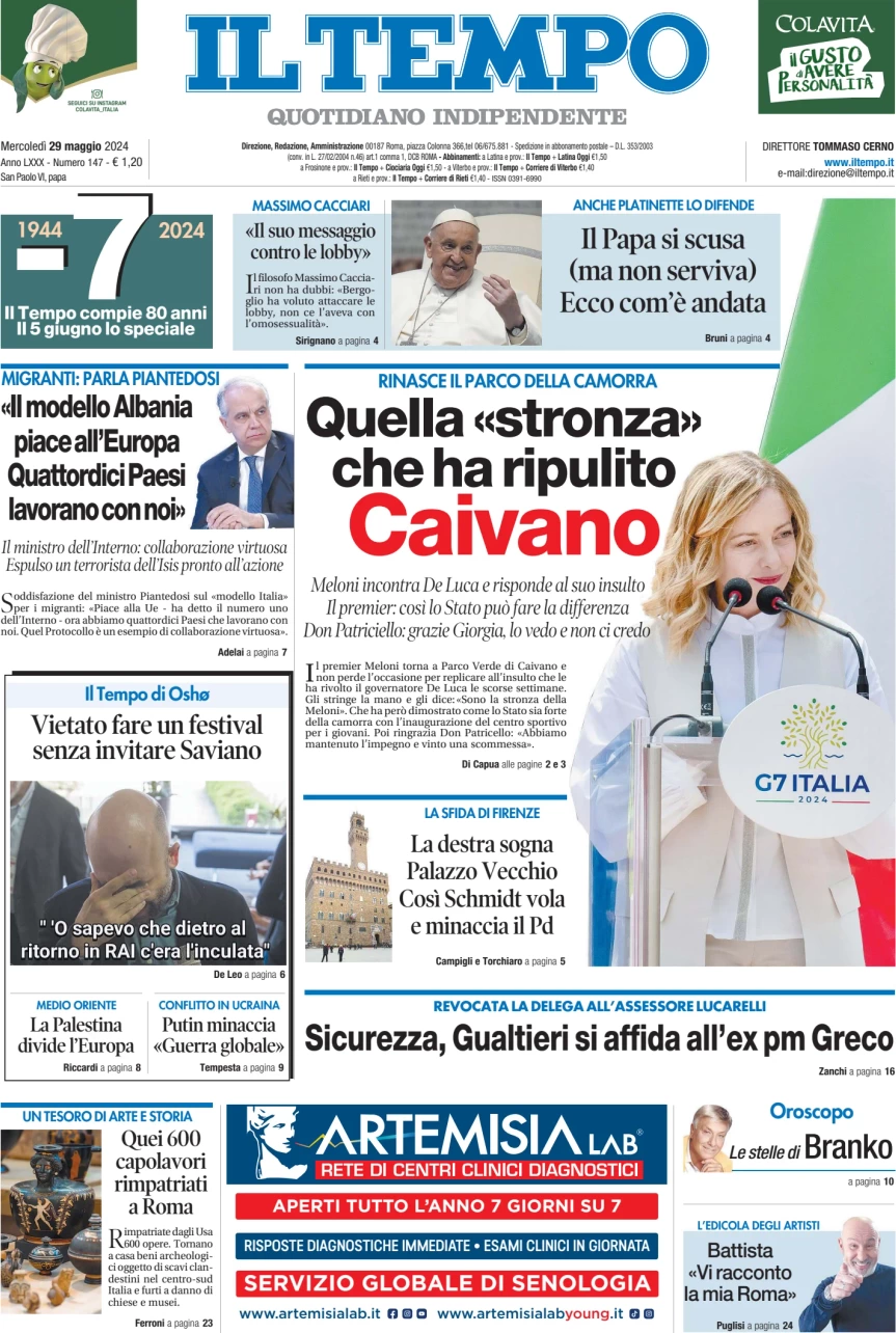 anteprima della prima pagina di il-tempo del 29/05/2024