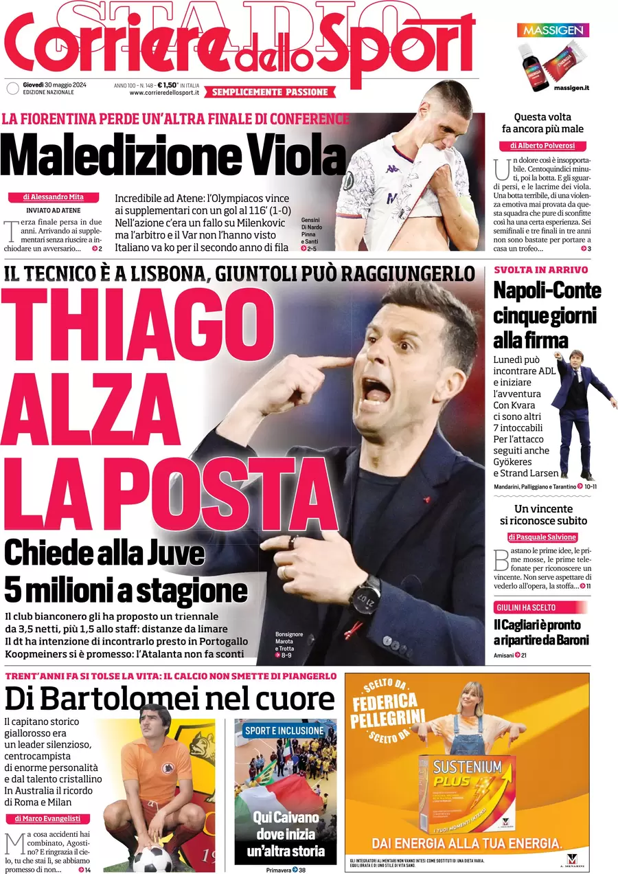anteprima della prima pagina di corriere-dello-sport del 30/05/2024