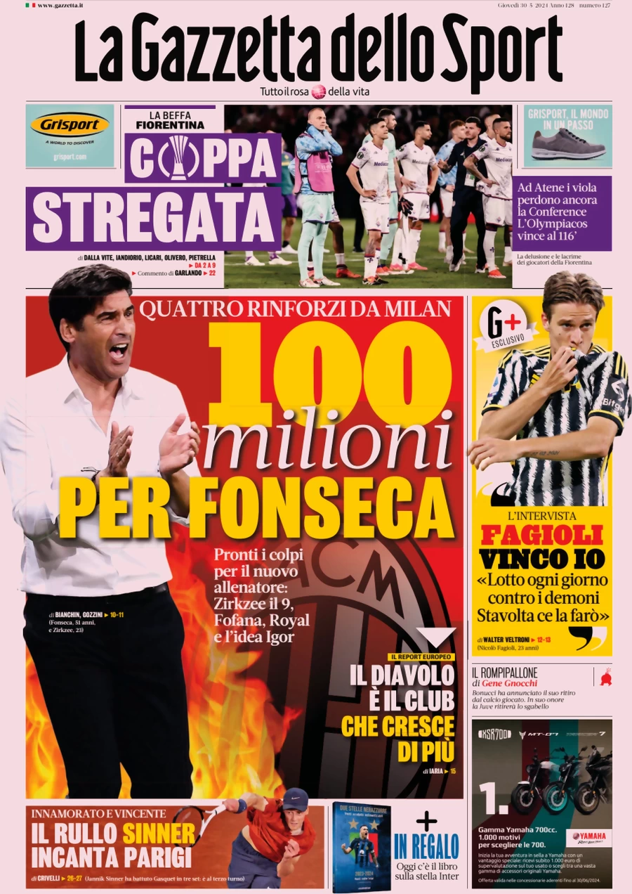 anteprima della prima pagina di la-gazzetta-dello-sport del 30/05/2024
