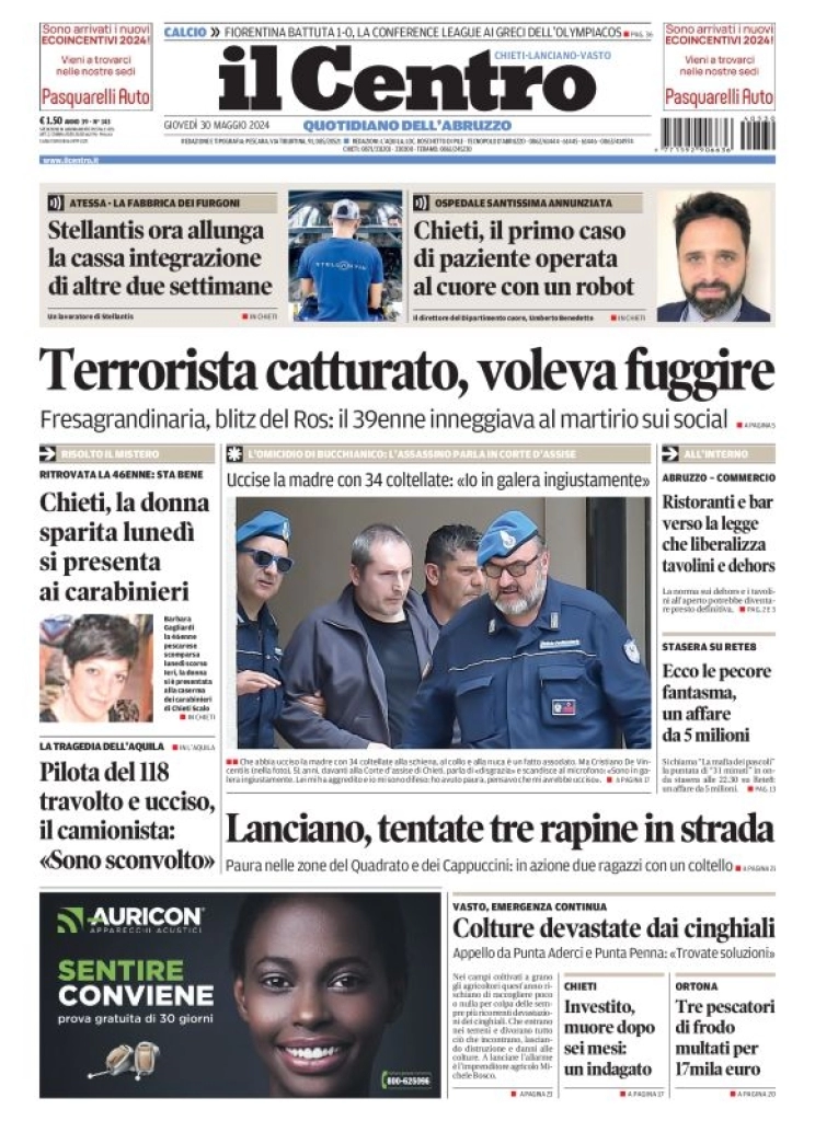 anteprima della prima pagina di il-centro-chieti del 30/05/2024