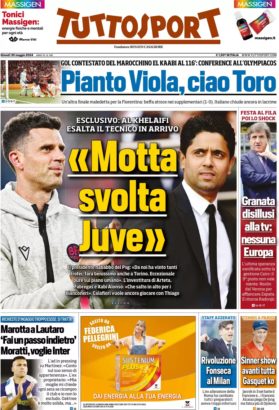 anteprima della prima pagina di tuttosport del 30/05/2024