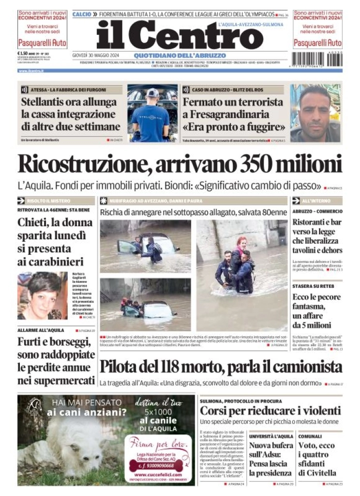 anteprima della prima pagina di il-centro-laquila del 30/05/2024