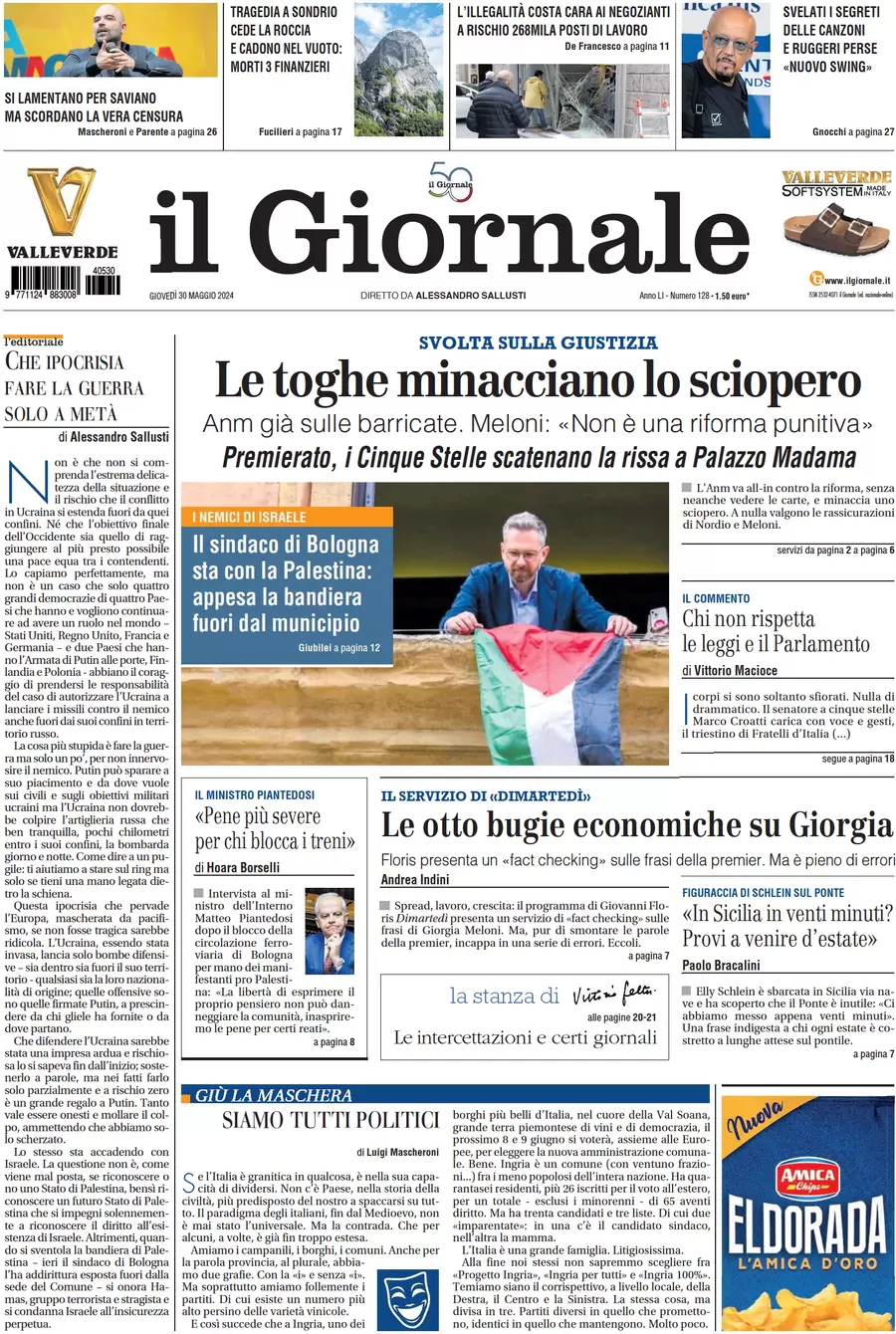anteprima della prima pagina di il-giornale del 30/05/2024