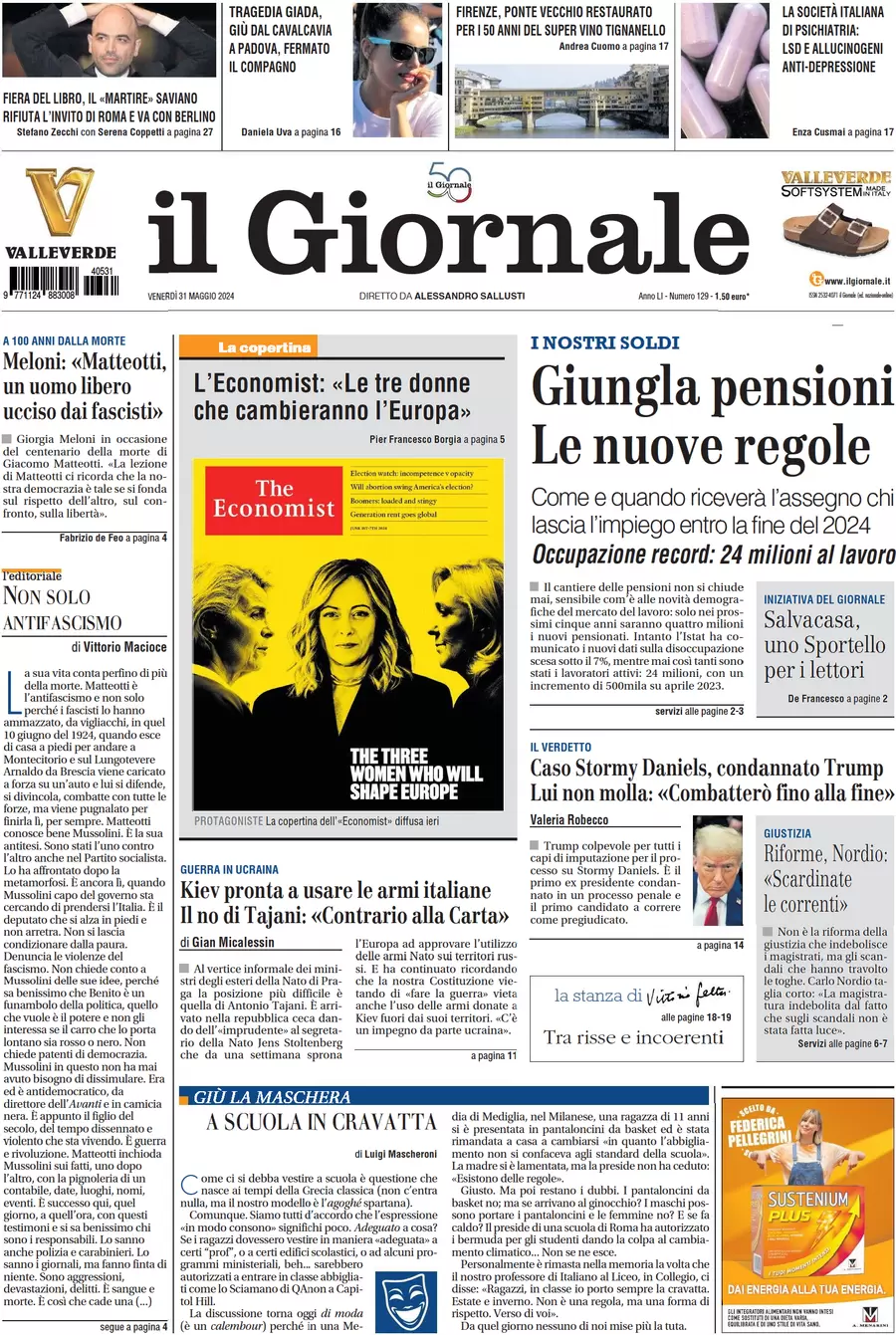 anteprima della prima pagina di il-giornale del 31/05/2024