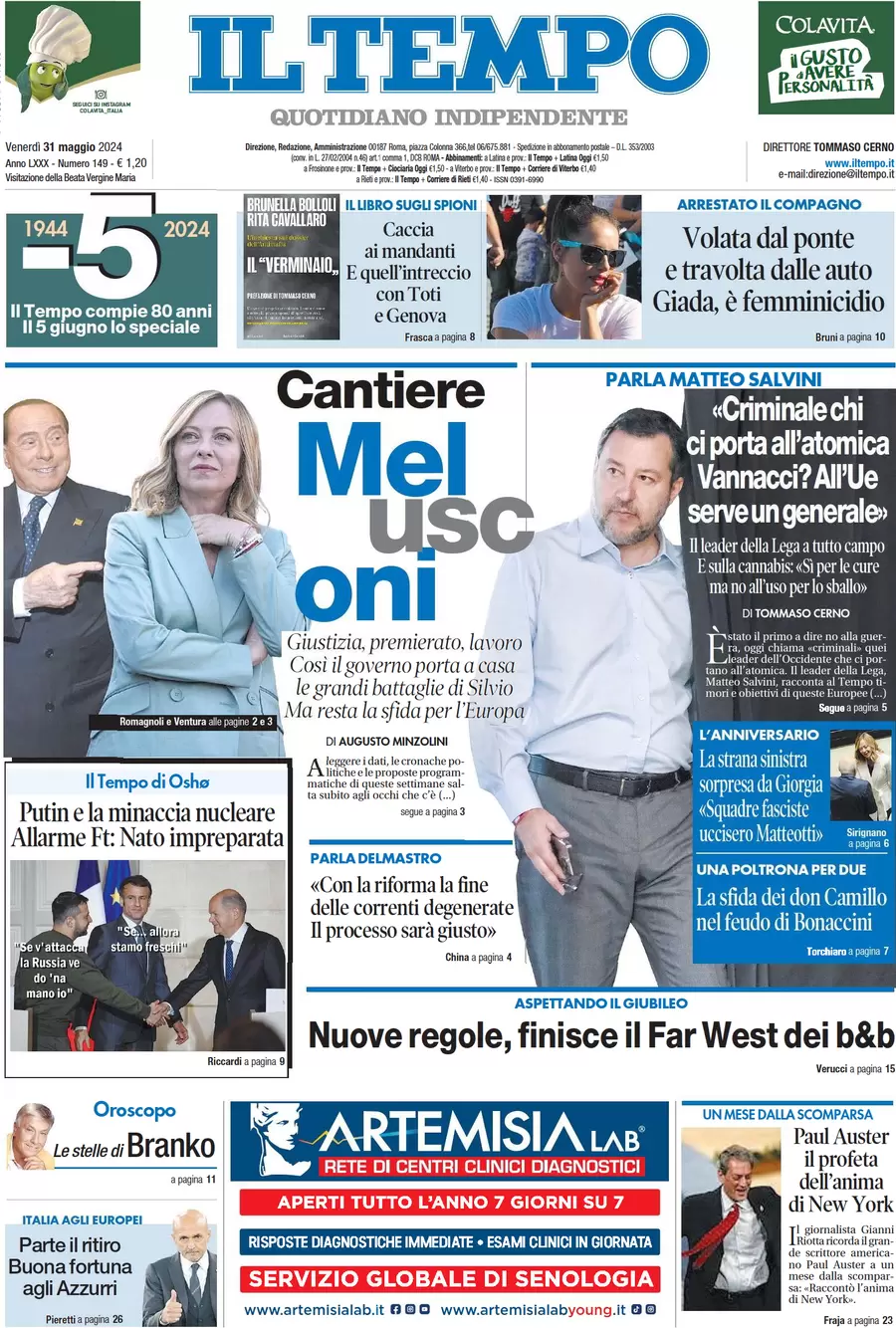 anteprima della prima pagina di il-tempo del 31/05/2024