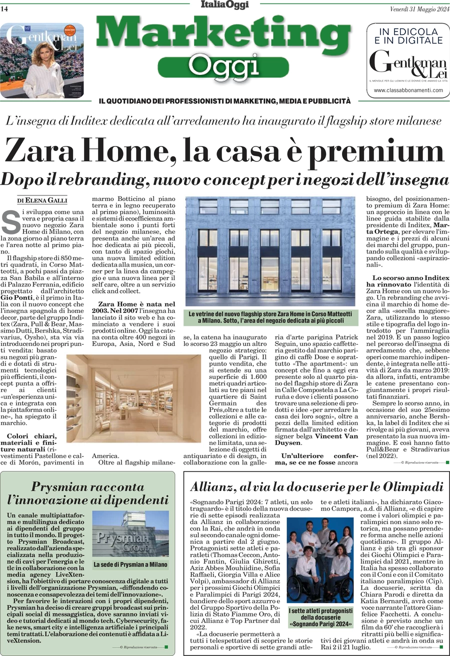 anteprima della prima pagina di marketing-oggi del 31/05/2024