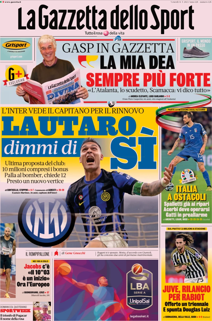 anteprima della prima pagina di la-gazzetta-dello-sport del 31/05/2024