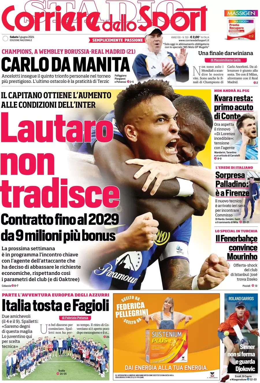 anteprima della prima pagina di corriere-dello-sport del 01/06/2024