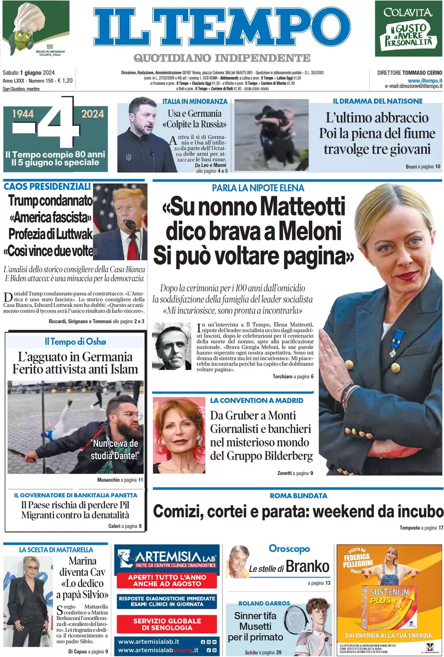 anteprima della prima pagina di il-tempo del 01/06/2024