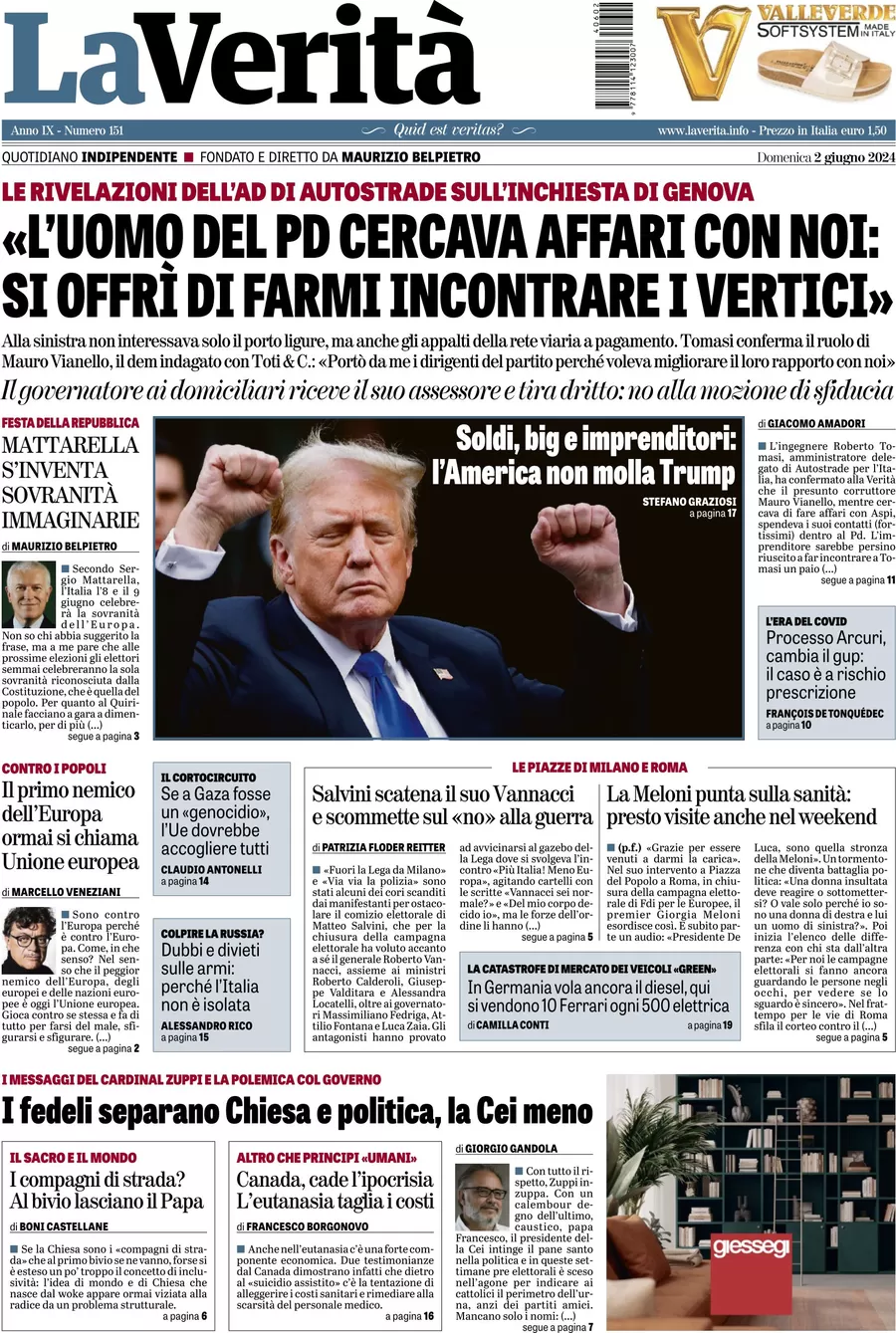 anteprima della prima pagina di la-verit del 02/06/2024